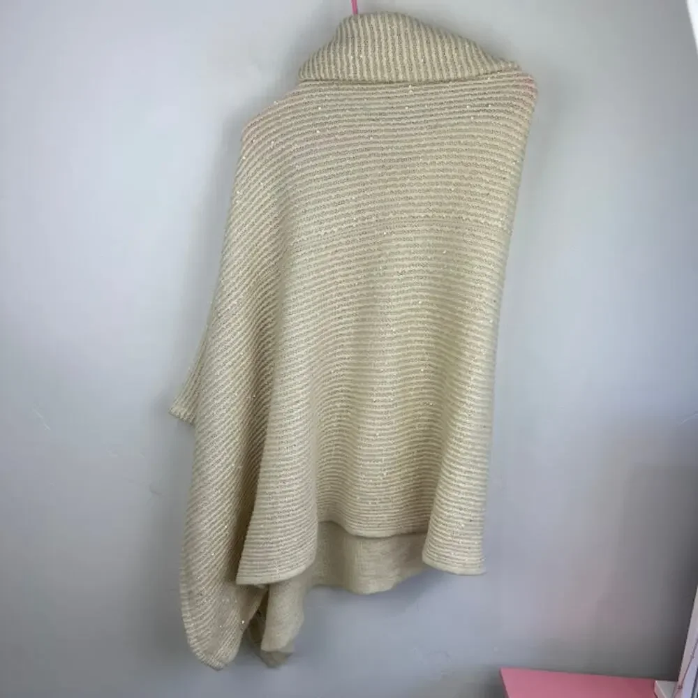 Anthropologie Do everything in love cream sequin cowl neck poncho one size